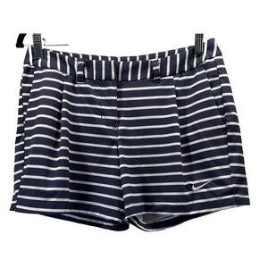 Nike Dri Fit Golf Shorts Women's 4 Blue White Striped Four Pockets Stretch Logo